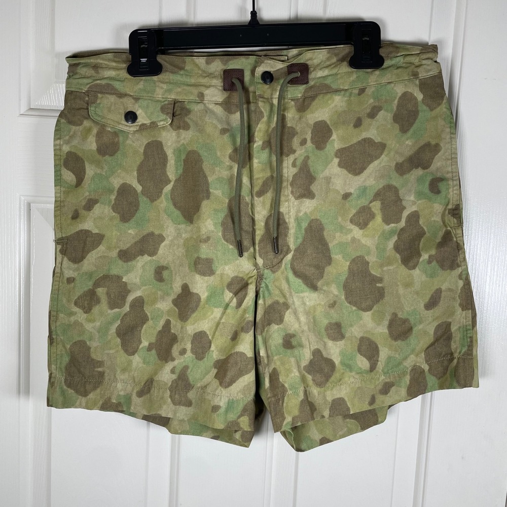 RRL Ralph Lauren Frog Skin Camo Swim Trunks Mens 34 Green Military Shorts 6" in